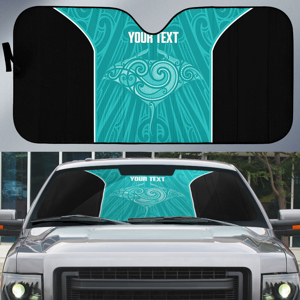 Custom New Zealand Stingray Oztag Auto Sun Shade Tag Rugby Maori Pattern Teal Version LT14 Teal - Polynesian Pride