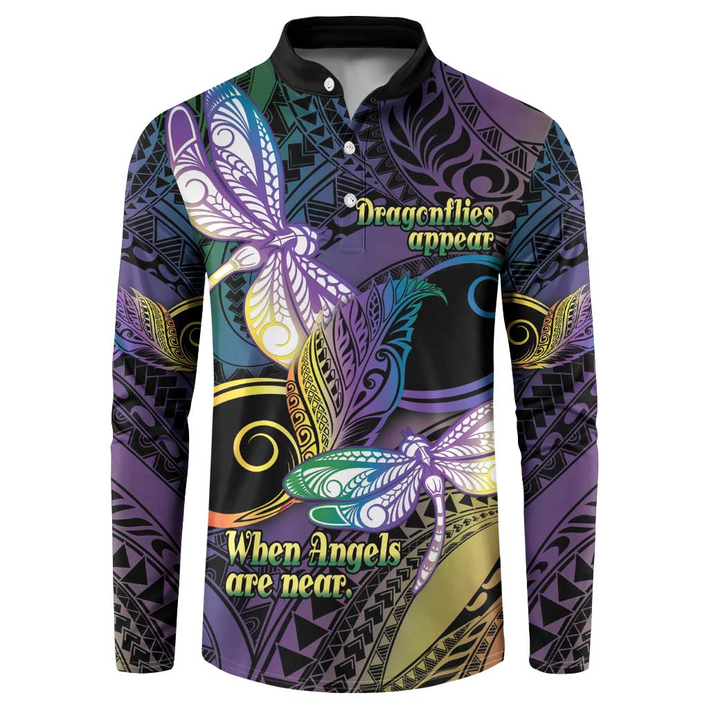 Personalized Polynesian Memorial Button Sweatshirt Dragonflies Appear When Angels Are Near