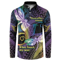 Personalized Polynesian Memorial Button Sweatshirt Dragonflies Appear When Angels Are Near