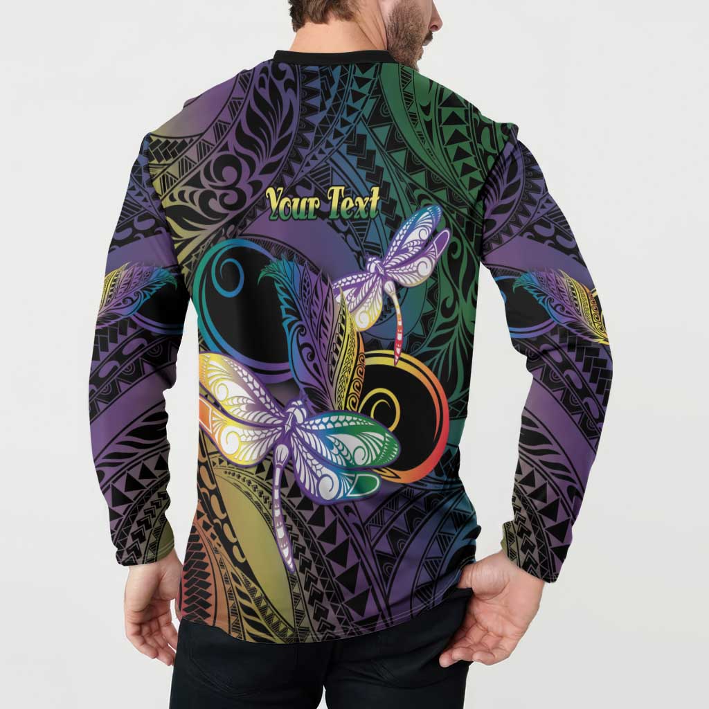 Personalized Polynesian Memorial Button Sweatshirt Dragonflies Appear When Angels Are Near