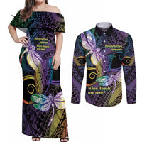 Personalized Polynesian Memorial Couples Matching Off Shoulder Maxi Dress and Long Sleeve Button Shirt Dragonflies Appear When Angels Are Near