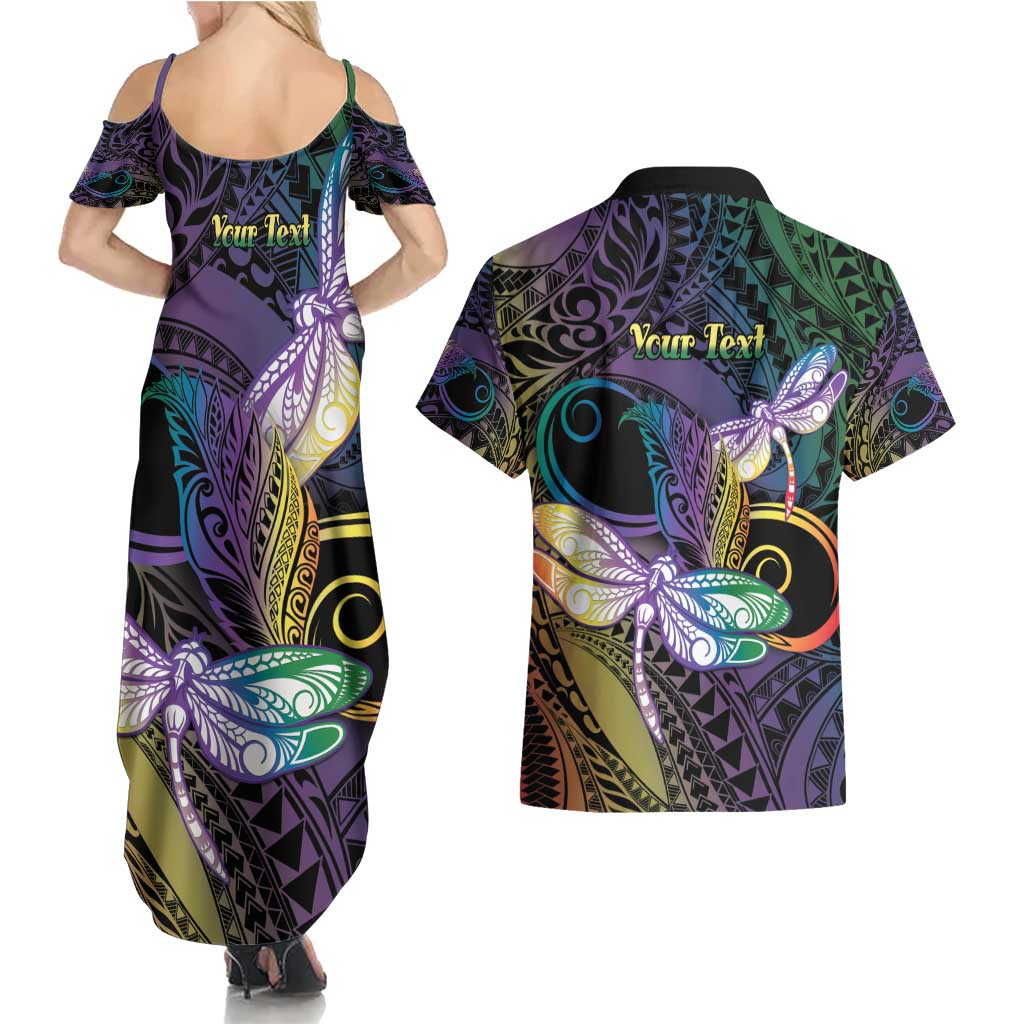 Personalized Polynesian Memorial Couples Matching Summer Maxi Dress and Hawaiian Shirt Dragonflies Appear When Angels Are Near