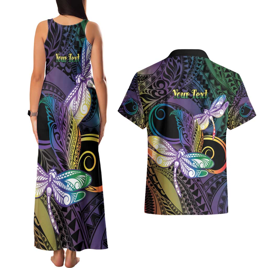 Personalized Polynesian Memorial Couples Matching Tank Maxi Dress and Hawaiian Shirt Dragonflies Appear When Angels Are Near