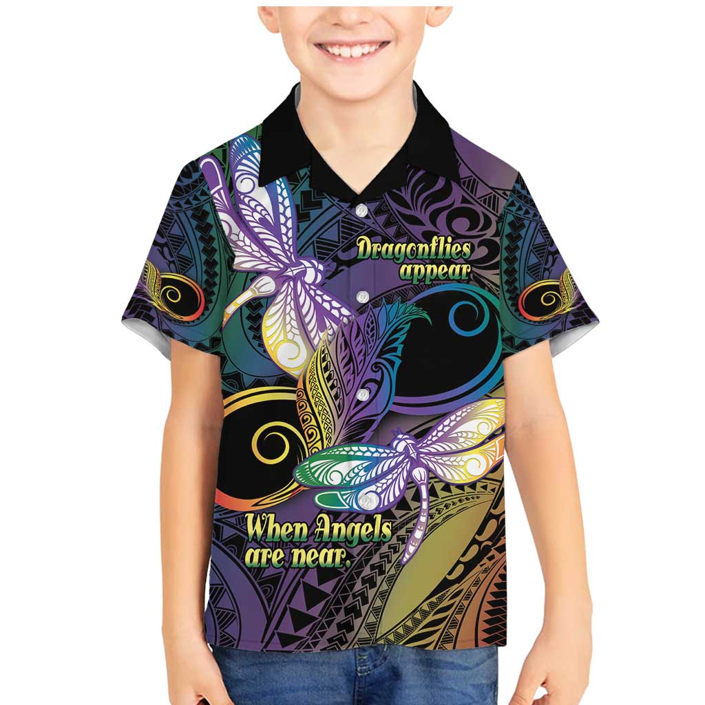 Personalized Polynesian Memorial Family Matching Mermaid Dress and Hawaiian Shirt Dragonflies Appear When Angels Are Near