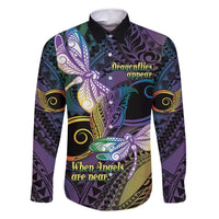 Personalized Polynesian Memorial Family Matching Off Shoulder Short Dress and Hawaiian Shirt Dragonflies Appear When Angels Are Near LT14 Dad's Shirt - Long Sleeve Colorful - Polynesian Pride