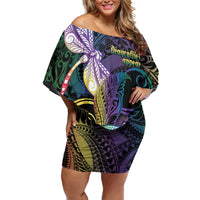 Personalized Polynesian Memorial Family Matching Off Shoulder Short Dress and Hawaiian Shirt Dragonflies Appear When Angels Are Near LT14 Mom's Dress Colorful - Polynesian Pride