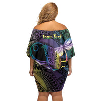 Personalized Polynesian Memorial Family Matching Off Shoulder Short Dress and Hawaiian Shirt Dragonflies Appear When Angels Are Near LT14 - Polynesian Pride