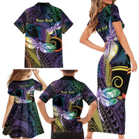 Personalized Polynesian Memorial Family Matching Short Sleeve Bodycon Dress and Hawaiian Shirt Dragonflies Appear When Angels Are Near