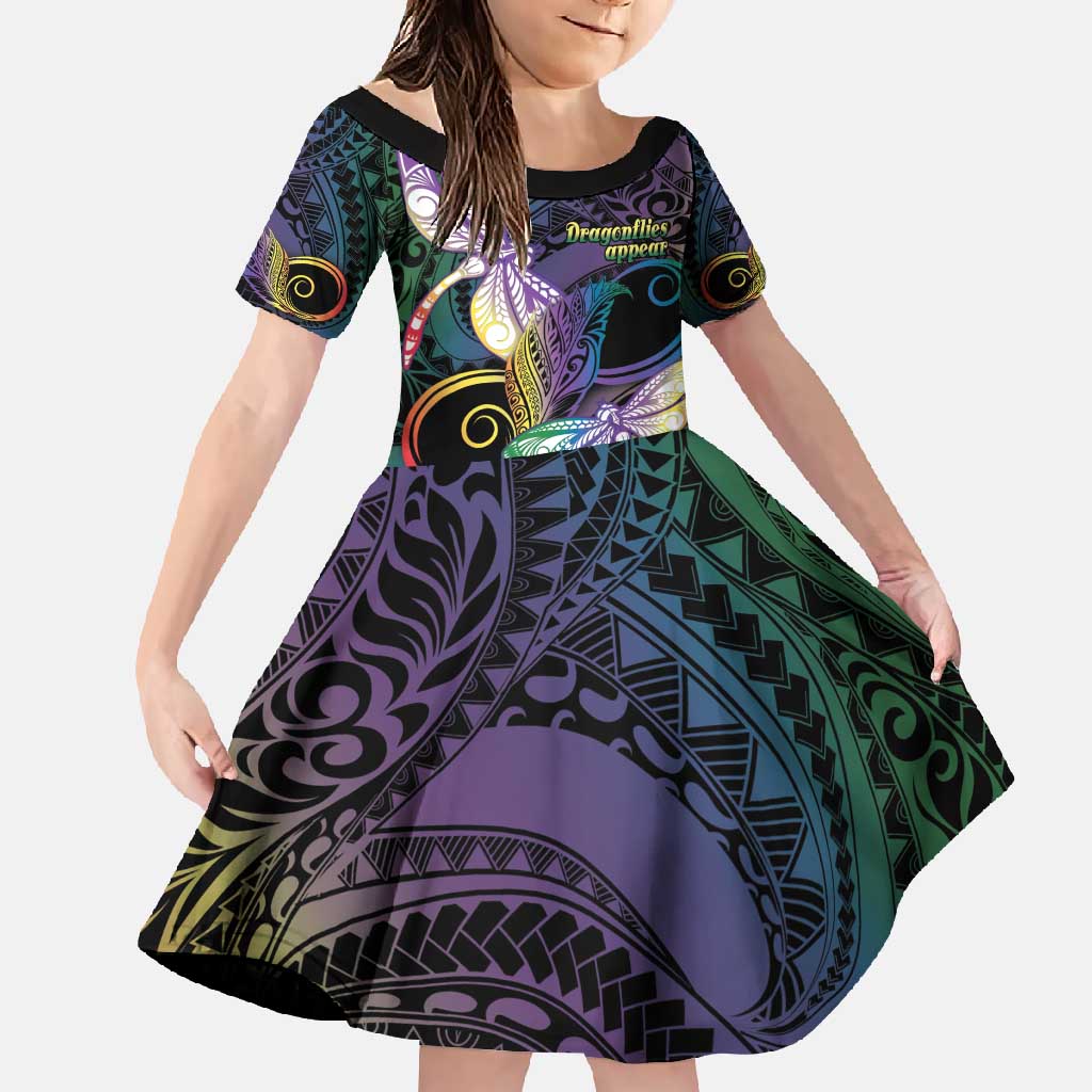 Personalized Polynesian Memorial Family Matching Summer Maxi Dress and Hawaiian Shirt Dragonflies Appear When Angels Are Near LT14 Daughter's Dress Colorful - Polynesian Pride