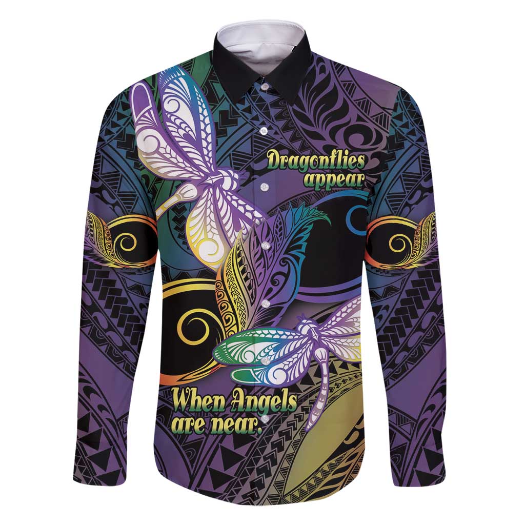 Personalized Polynesian Memorial Family Matching Summer Maxi Dress and Hawaiian Shirt Dragonflies Appear When Angels Are Near LT14 Dad's Shirt - Long Sleeve Colorful - Polynesian Pride