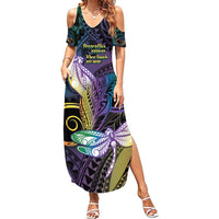 Personalized Polynesian Memorial Family Matching Summer Maxi Dress and Hawaiian Shirt Dragonflies Appear When Angels Are Near LT14 Mom's Dress Colorful - Polynesian Pride