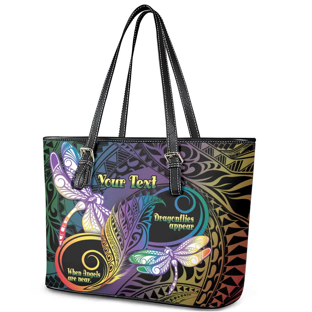 Personalized Polynesian Memorial Leather Tote Bag Dragonflies Appear When Angels Are Near
