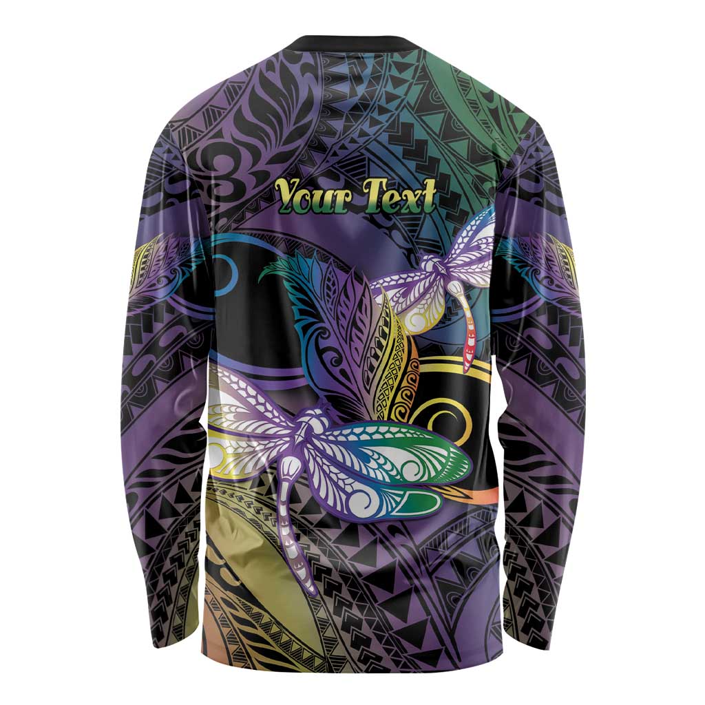 Personalized Polynesian Memorial Long Sleeve Shirt Dragonflies Appear When Angels Are Near