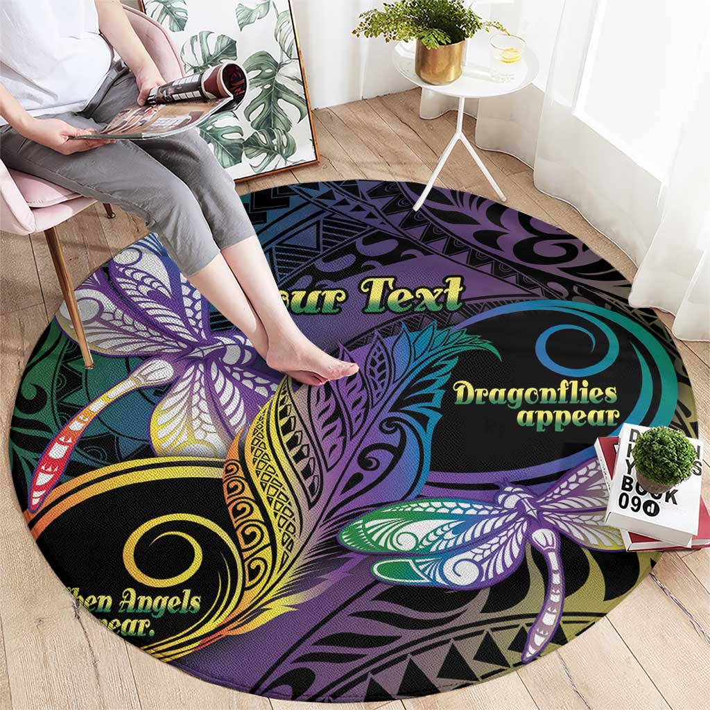 Personalized Polynesian Memorial Round Carpet Dragonflies Appear When Angels Are Near LT14 - Polynesian Pride
