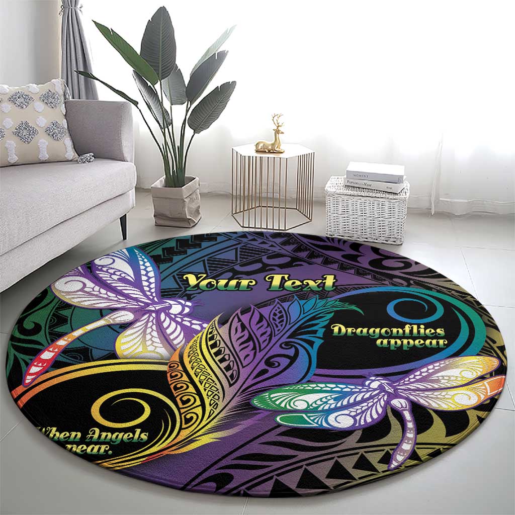 Personalized Polynesian Memorial Round Carpet Dragonflies Appear When Angels Are Near LT14 - Polynesian Pride