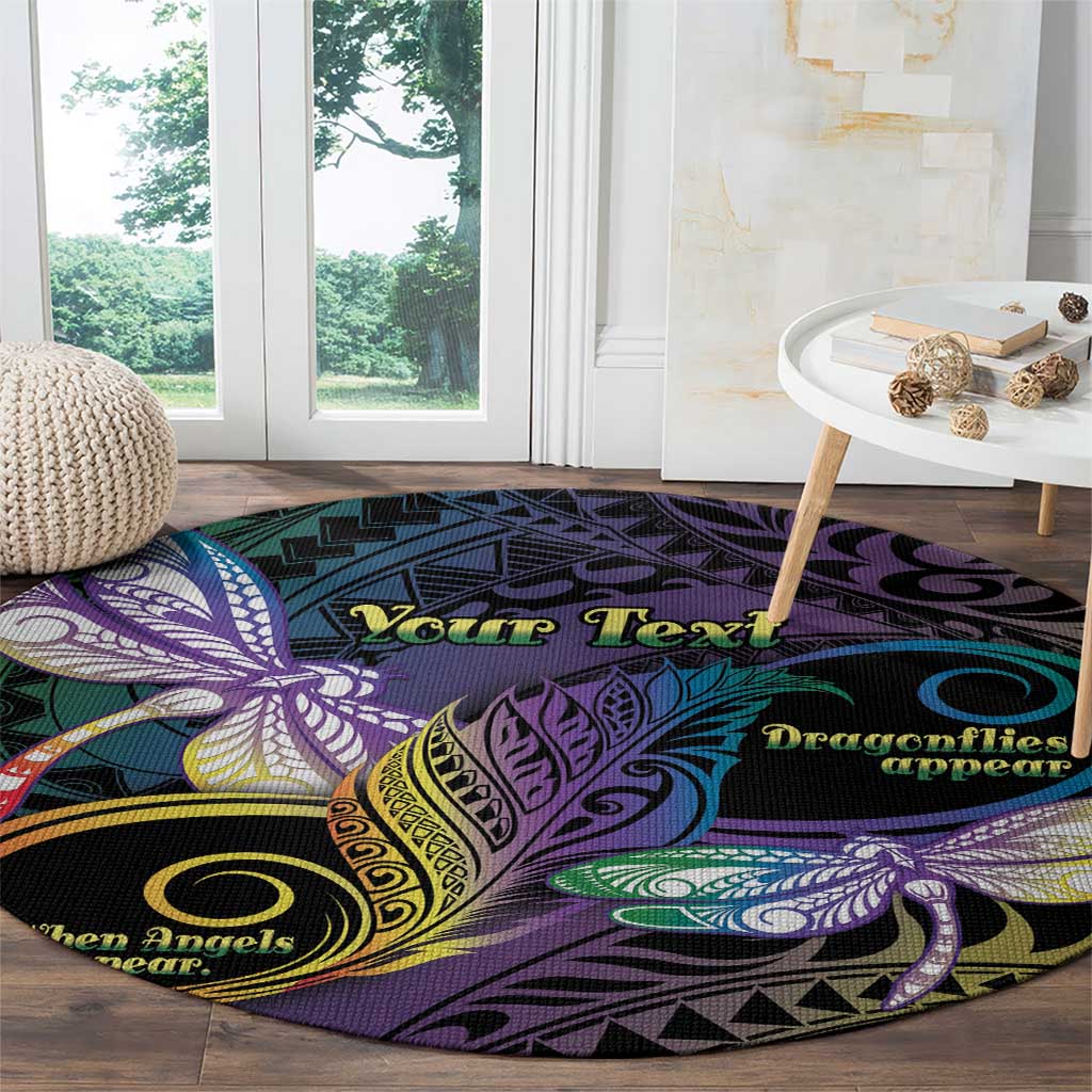 Personalized Polynesian Memorial Round Carpet Dragonflies Appear When Angels Are Near LT14 - Polynesian Pride