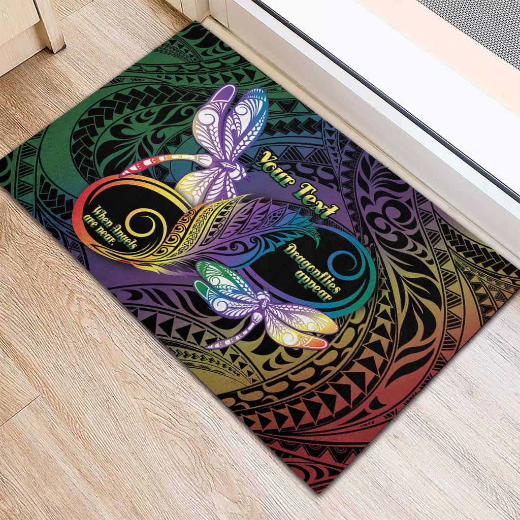 Personalized Polynesian Memorial Rubber Doormat Dragonflies Appear When Angels Are Near