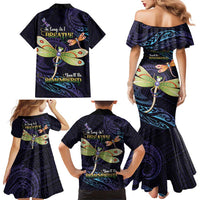 As Long As I Breathe You'll Be Remembered Family Matching Mermaid Dress and Hawaiian Shirt Dragonflies Memorial - Polynesian Pattern