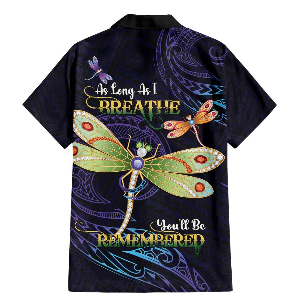 As Long As I Breathe You'll Be Remembered Family Matching Mermaid Dress and Hawaiian Shirt Dragonflies Memorial - Polynesian Pattern