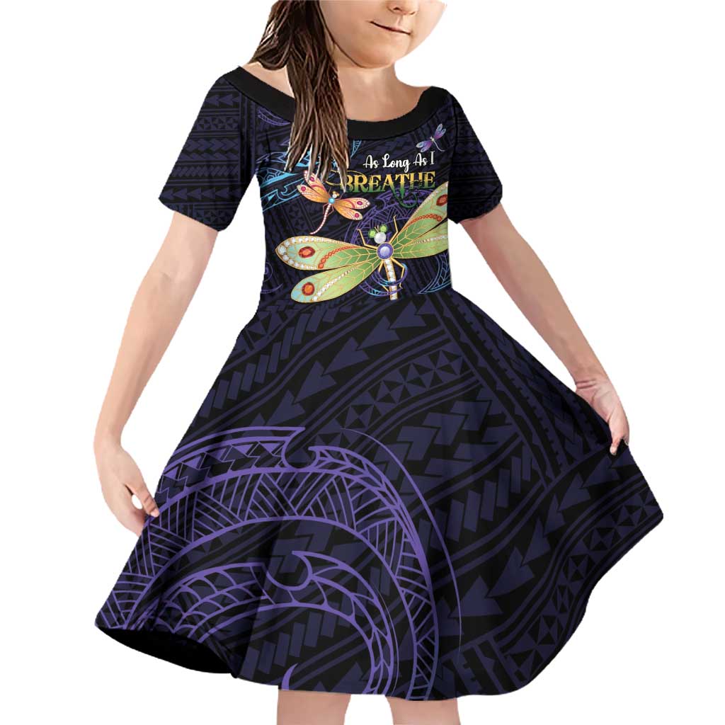 As Long As I Breathe You'll Be Remembered Family Matching Off Shoulder Short Dress and Hawaiian Shirt Dragonflies Memorial - Polynesian Pattern