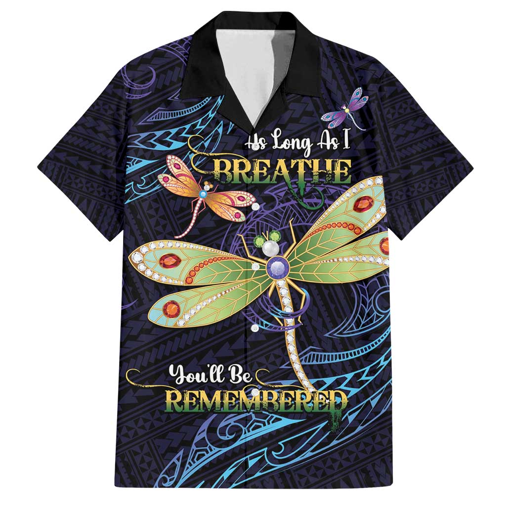 As Long As I Breathe You'll Be Remembered Family Matching Tank Maxi Dress and Hawaiian Shirt Dragonflies Memorial - Polynesian Pattern