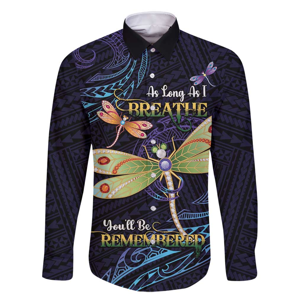 As Long As I Breathe You'll Be Remembered Family Matching Tank Maxi Dress and Hawaiian Shirt Dragonflies Memorial - Polynesian Pattern