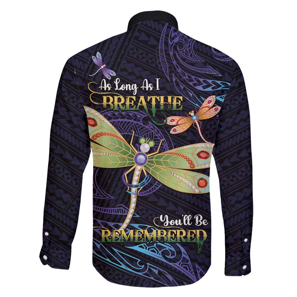 As Long As I Breathe You'll Be Remembered Family Matching Tank Maxi Dress and Hawaiian Shirt Dragonflies Memorial - Polynesian Pattern