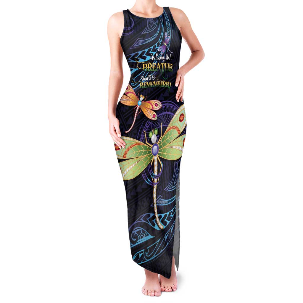 As Long As I Breathe You'll Be Remembered Family Matching Tank Maxi Dress and Hawaiian Shirt Dragonflies Memorial - Polynesian Pattern