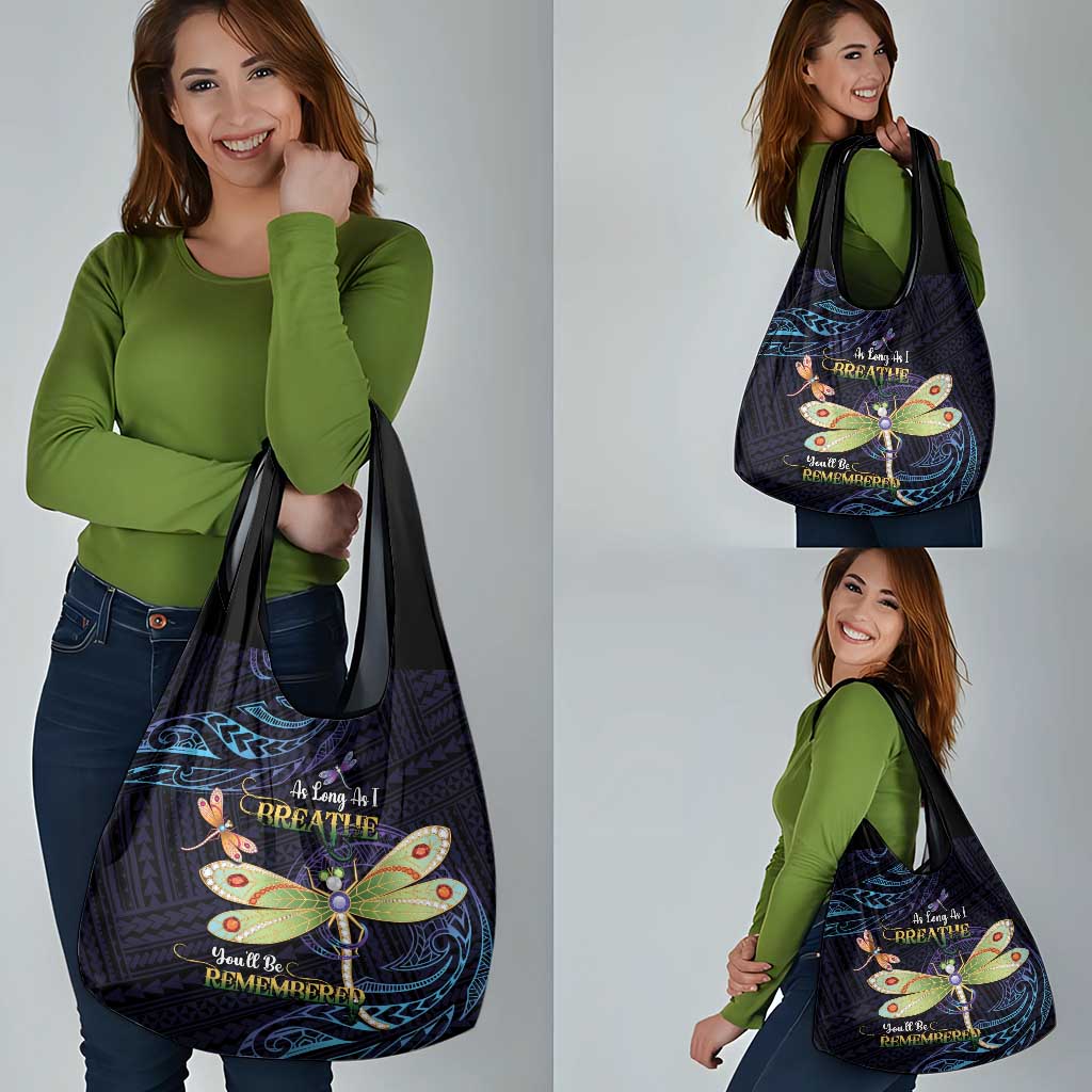 As Long As I Breathe You'll Be Remembered Grocery Bag Dragonflies Memorial - Polynesian Pattern