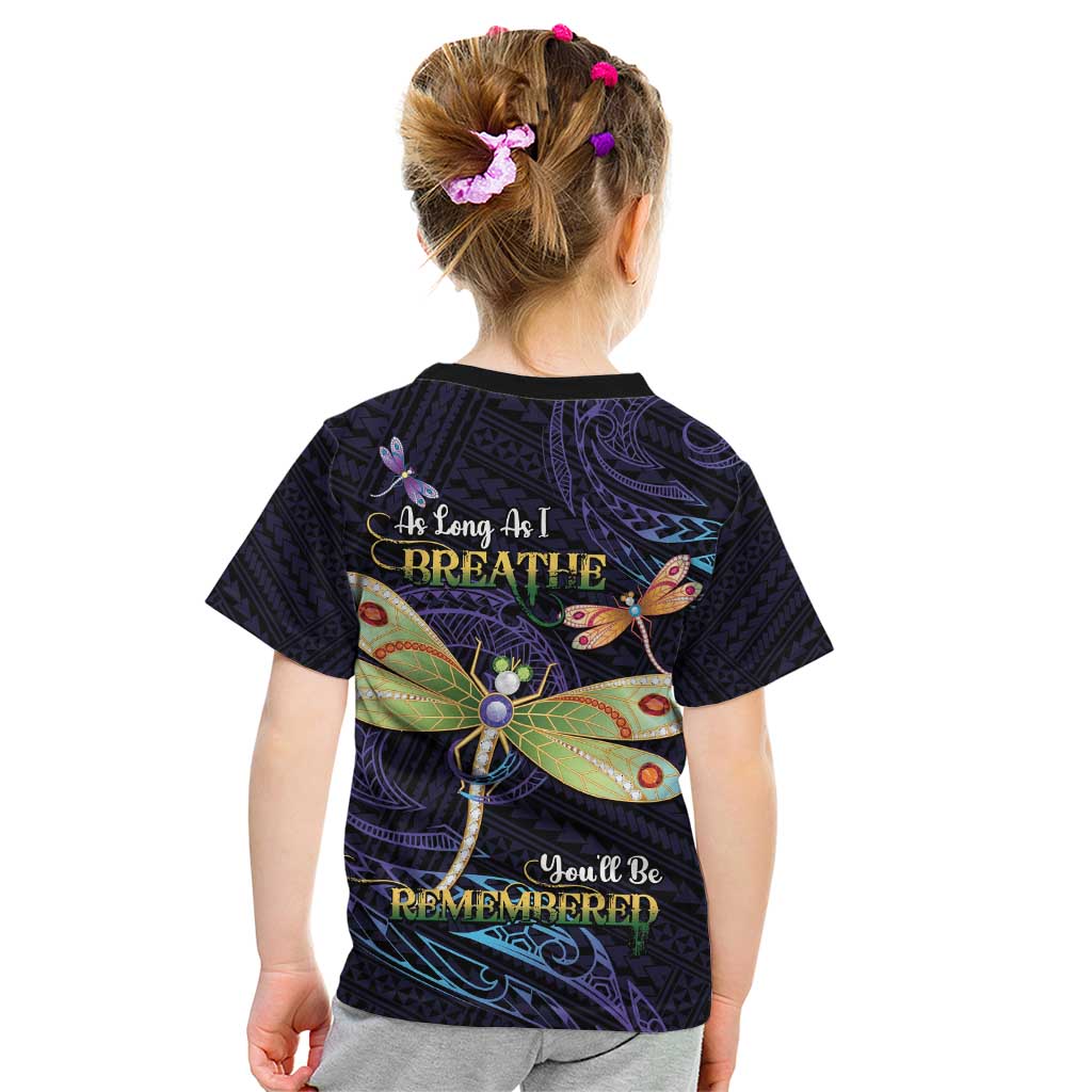 As Long As I Breathe You'll Be Remembered Kid T Shirt Dragonflies Memorial - Polynesian Pattern LT14 - Polynesian Pride
