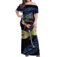 As Long As I Breathe You'll Be Remembered Off Shoulder Maxi Dress Dragonflies Memorial - Polynesian Pattern LT14 Women Black - Polynesian Pride