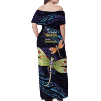 As Long As I Breathe You'll Be Remembered Off Shoulder Maxi Dress Dragonflies Memorial - Polynesian Pattern LT14 - Polynesian Pride