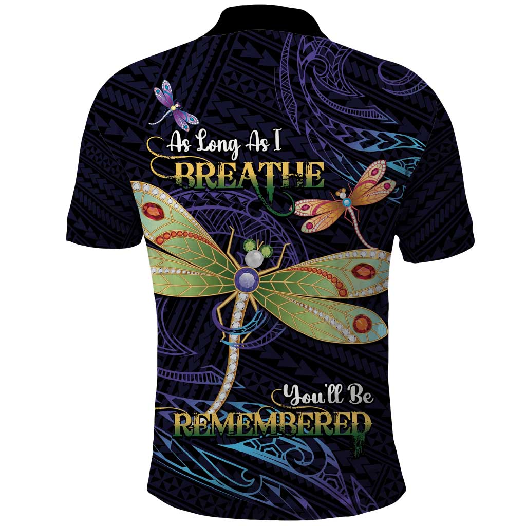 As Long As I Breathe You'll Be Remembered Polo Shirt Dragonflies Memorial - Polynesian Pattern LT14 - Polynesian Pride