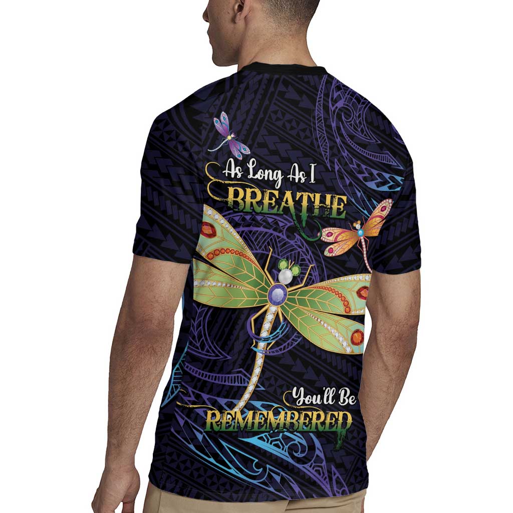 As Long As I Breathe You'll Be Remembered Rugby Jersey Dragonflies Memorial - Polynesian Pattern