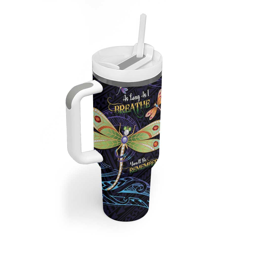 As Long As I Breathe You'll Be Remembered Tumbler With Handle Dragonflies Memorial - Polynesian Pattern