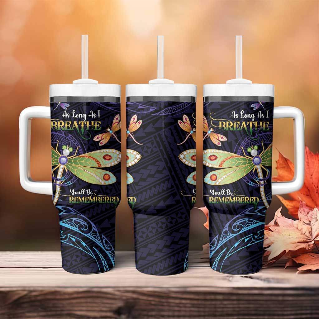 As Long As I Breathe You'll Be Remembered Tumbler With Handle Dragonflies Memorial - Polynesian Pattern