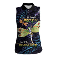 As Long As I Breathe You'll Be Remembered Women Sleeveless Polo Shirt Dragonflies Memorial - Polynesian Pattern LT14 Female Black - Polynesian Pride