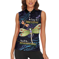 As Long As I Breathe You'll Be Remembered Women Sleeveless Polo Shirt Dragonflies Memorial - Polynesian Pattern LT14 - Polynesian Pride