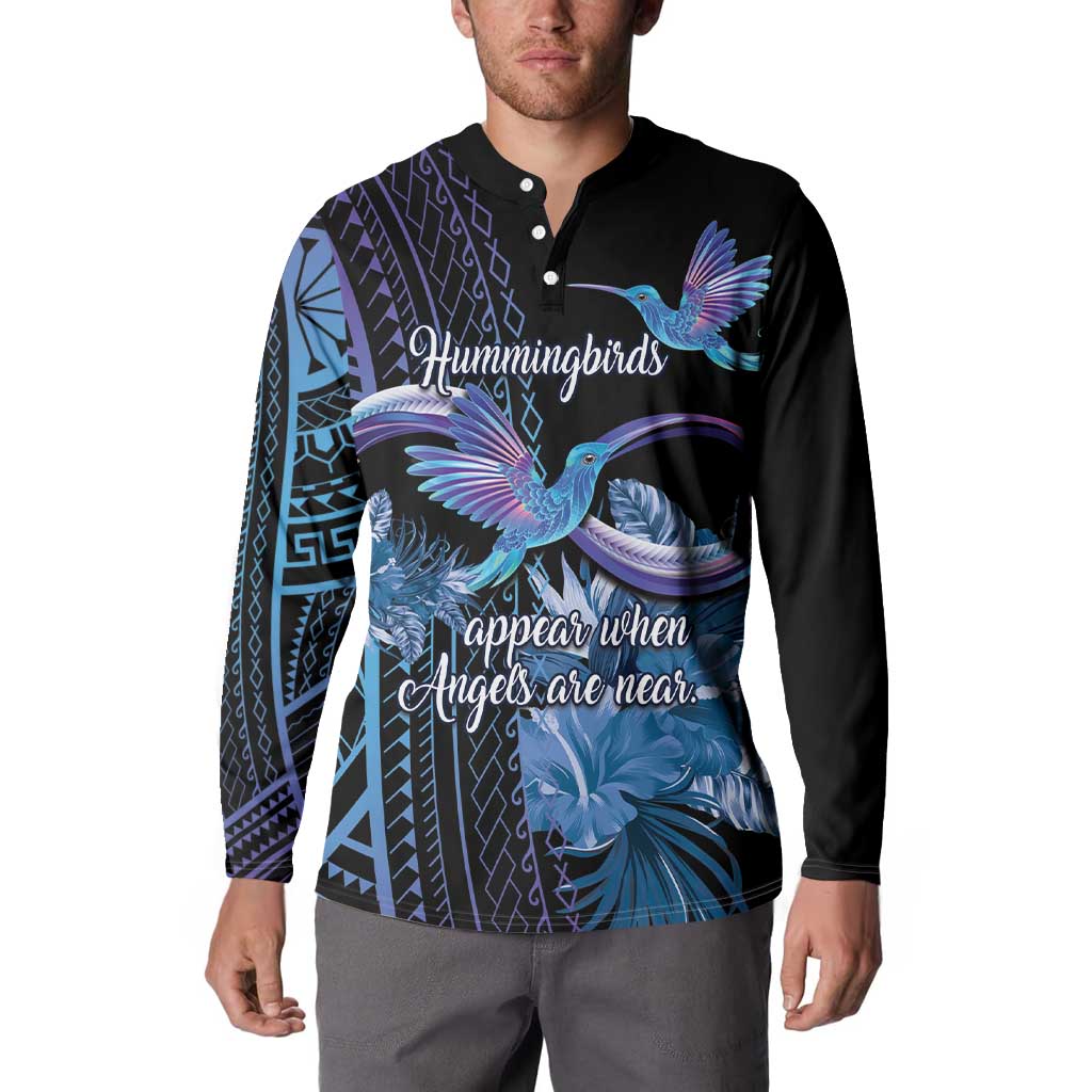 Polynesian Memorial Button Sweatshirt Hummingbirds Appear When Angels Are Near LT14