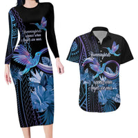 Polynesian Memorial Couples Matching Long Sleeve Bodycon Dress and Hawaiian Shirt Hummingbirds Appear When Angels Are Near LT14