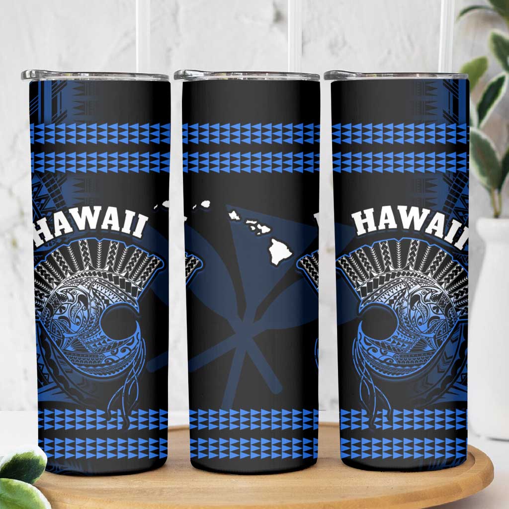 Hawaii Skinny Tumbler Kakau Warrior Helmet Gradient Blue Polynesian