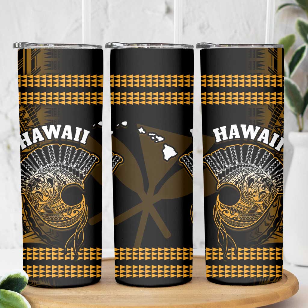 Hawaii Skinny Tumbler Kakau Warrior Helmet Gradient Gold Polynesian