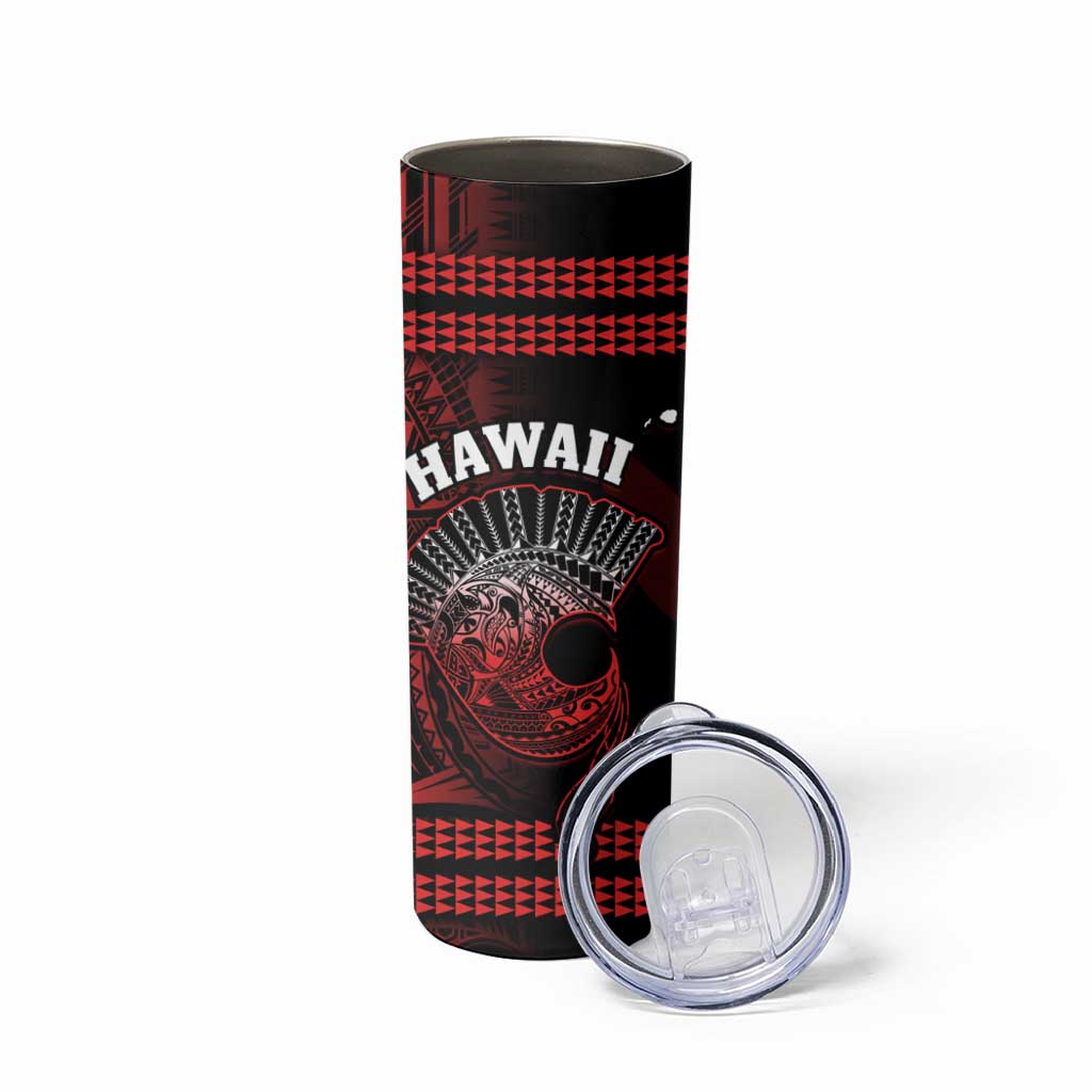 Hawaii Skinny Tumbler Kakau Warrior Helmet Gradient Red Polynesian