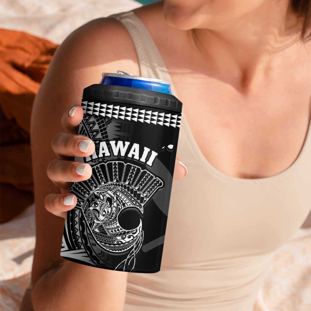 Hawaii 4 in 1 Can Cooler Tumbler Kakau Warrior Helmet Gradient Black Polynesian