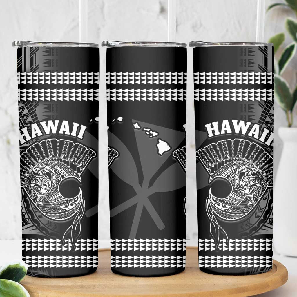 Hawaii Skinny Tumbler Kakau Warrior Helmet Gradient Black Polynesian