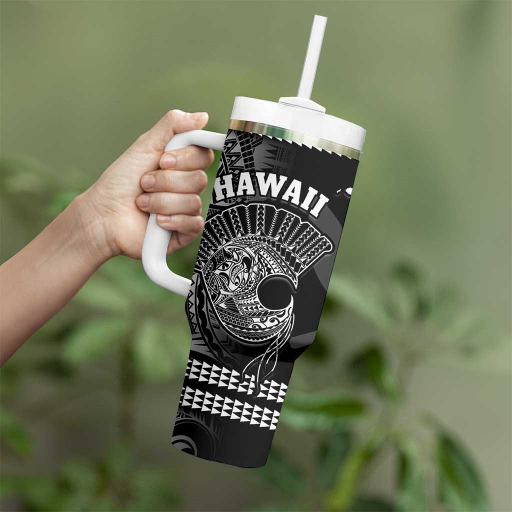 Hawaii Tumbler With Handle Kakau Warrior Helmet Gradient Black Polynesian