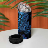 Blue Polynesia Shark Tattoo 4 in 1 Can Cooler Tumbler With Polynesian Plumeria