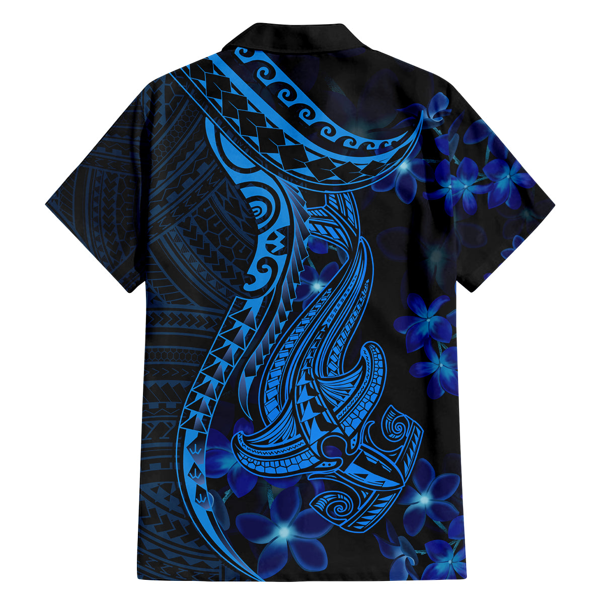 Blue Polynesia Shark Tattoo Family Matching Off Shoulder Long Sleeve Dress and Hawaiian Shirt With Polynesian Plumeria LT14 - Polynesian Pride