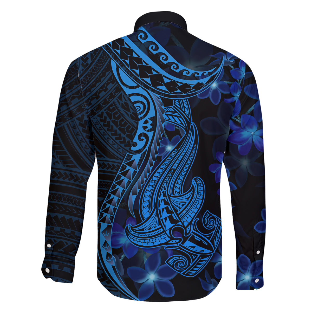 Blue Polynesia Shark Tattoo Family Matching Tank Maxi Dress and Hawaiian Shirt With Polynesian Plumeria LT14 - Polynesian Pride
