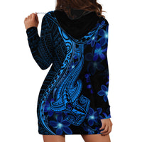 Blue Polynesia Shark Tattoo Hoodie Dress With Polynesian Plumeria LT14 - Polynesian Pride